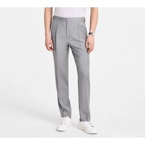 Calvin Klein Mens Slim fit Dress Pants 36W 34L Pleated Light Grey Solid Stretch